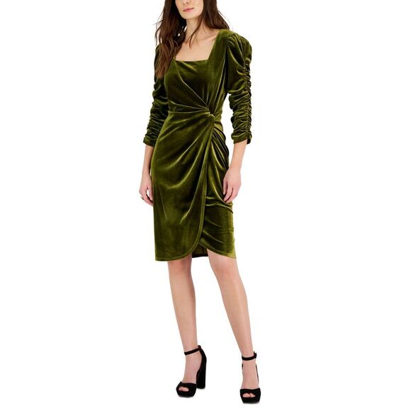 Tahari Asl Womens Velvet Square-Neck Ruched-Sleeve Dress - Picture 1 of 1